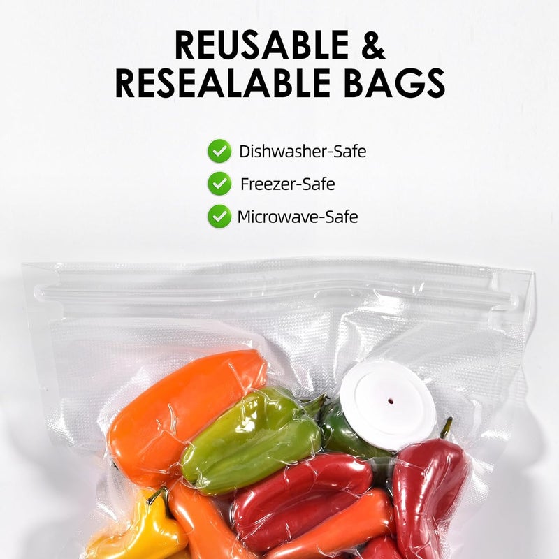 VENMATE Reusable Vacuum Sealer Bags for Food, 20 BPA-Free Small (8 x 8in) Food Storage Bags, Freezer, Odor-Resistant, Leak-Proof, Compatible with Vacuum Sealers - Image 2
